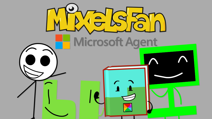 Stickman, Yery, MixelsFan2015 and PC Green waving in the MixelsFan MSAgent intro.