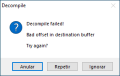 A "Bad offset in destination buffer" error.