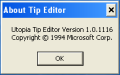 About window of the Utopia Tip Editor.
